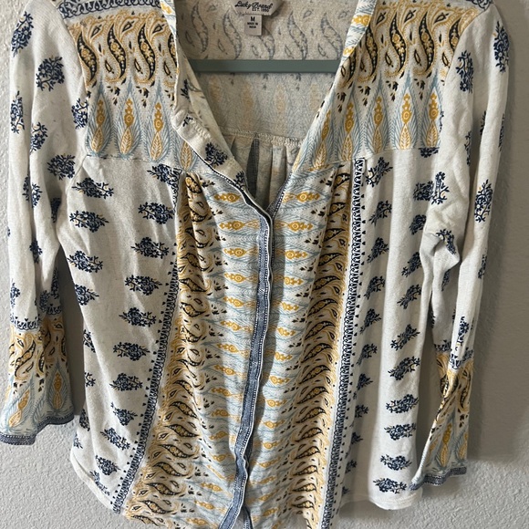 Lucky Brand Blue and Yellow Patterned Top Medium - Picture 2 of 5